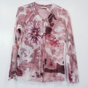 OUI Moments Women size 8 Printed Button Front Sweater Top